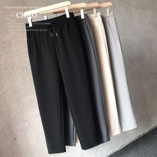 Summer New Mens Clothing Drawstring Casual Breathable Nine Points Sweatpants Comfortable Elastic Waist Male Joggers Pants