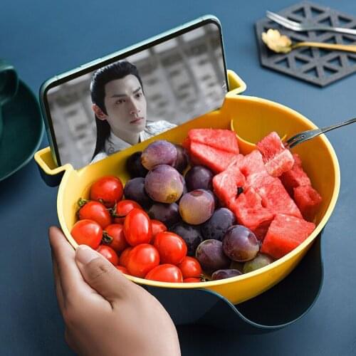 Double Layer Lazy Fruit Tray Put Mobile Phone Holder Drain Basket Melon Seed Tray Storage Device Vegetable Washing Fruit Basket