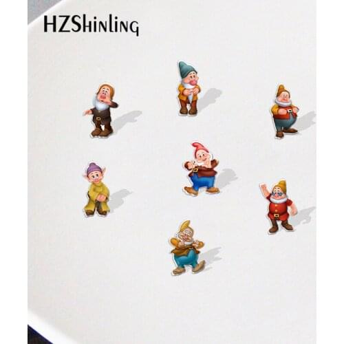 Snow White 7 Drawf Pattern Acrylic Lapel Pins Cartoon Badges Resin Epoxy Pins Deco for Jewelry Accessories
