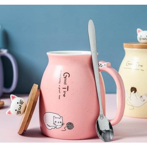 Porcelain Creative Cute Cat Heat-Resistant Cartoon Coffee Cup with Lid Ceramic Milk Mug Children Water Cup Office Drinkware Gift