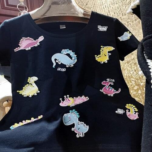 Plus size 9XL!heavy work beading carton t-shirt women o-neck short sleeve cotton stretch top tees