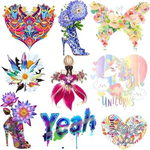 Colorful Thermal Stickers Beautiful Flower Heat Vinyl Transfer For Clothing Iron On Transfers For Clothes Appliques For T-shirt