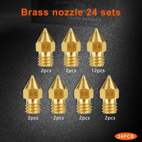 Golden Color 24Pcs/Set Mini 3D Printer Brass Nozzle Heavy Duty Print Nozzle Heat-resistant Extruder Accessories