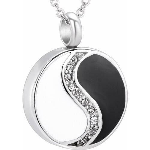 Mini Cremation Stainless Steel CZ Chinese TaiChi Urn Necklace Pendant Jewelry YinYang Traditional Keepsake Jewelry Funeral Ash
