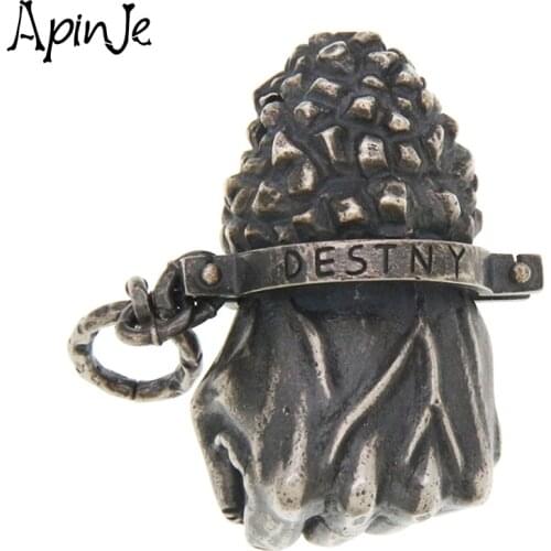 Apinje Vintage Thai Silver Jewelry 925 Sterling Silver Necklace Pendant for Men Rotatable Hip Hop Boxing Rock Style Man Gift