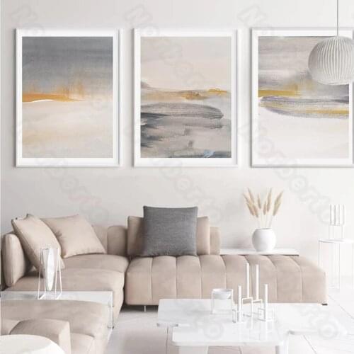 Nordic Style Canvas Painting Poster Watercolor Abstract Pictures Grey Yellow White Colors for Home Rooms Gallery Wall Decoration