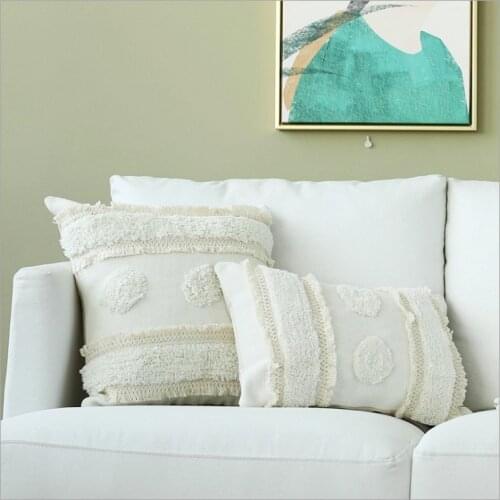 Home Decor Handmade Embroidery Pillow Cover Beig Morocco Cushion Cover White Geometric Pillow Case Pillow Sham 30x50cm/45x45cm