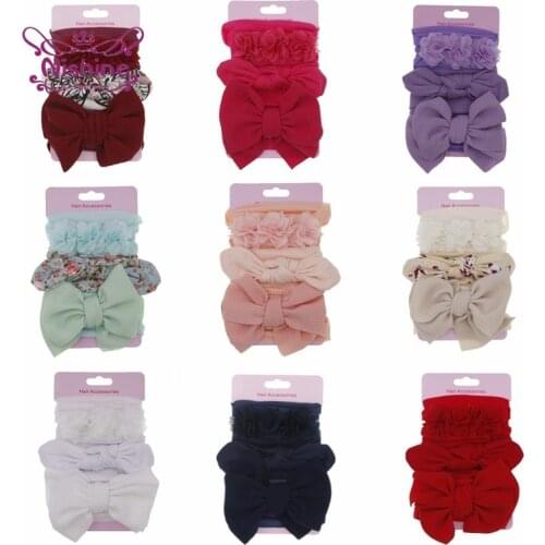 Nishine 3pcs/set Baby Girls Soft Bowknot Headband Print Rabbit Ears Headwear Nylon Elastic Wide Side Hairband Hair Accessories
