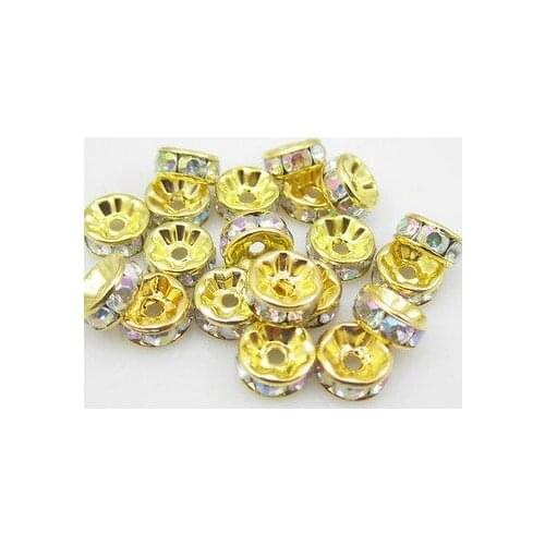 F643sW 100pcs 8MM CRYSTAL~AB Spacer Metal Golde Plated Rondelle Rhinestone Loose Beads fit ANY shambala bracelets