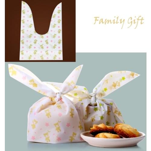 New arrival 100Pcs/Lot Cute flower rabbit Ear Cookie Bags Plastic Bags For Biscuits Snack bread Baking Package Jewelry Gifts