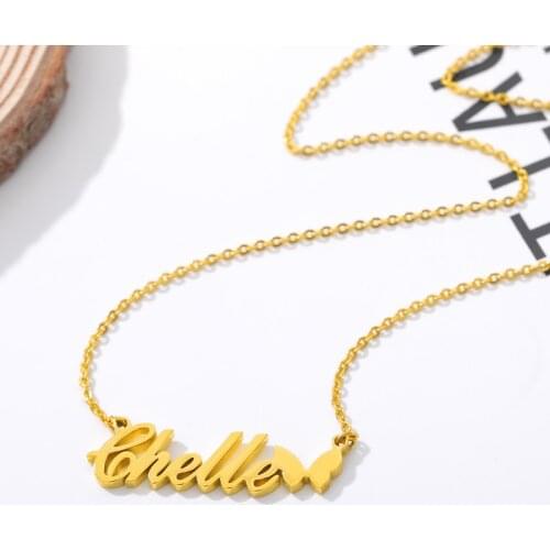 Custom Necklace Butterfly Pendant Stainless Steel Gold Chain Personalized Name Necklaces Choker Jewelry Necklaces for Women BFF