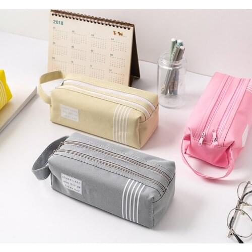 Kawaii Double Layered Big Pencil Case Canvas Portable Cute Pencil Box for Kids Storage Pens Bag School Supplies Estuche Escolar