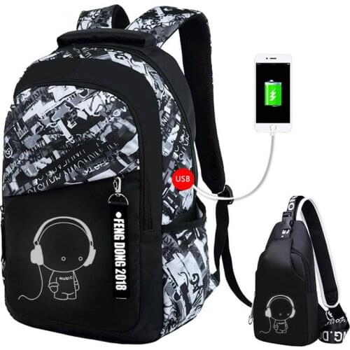 2021 Boys School Bags Waterproof Large Backpack For Teenagers Bagpack USB High School Backpack For Boy Student Cchest Bag Set