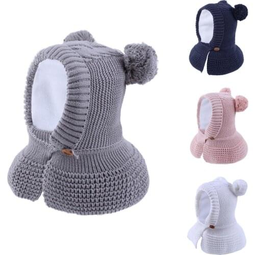 Connectyle New Style Toddler Infant Baby Boys Girls Winter Warm Hat Cute Thick Earflap Hood Hat Scraves With Pom-Pom