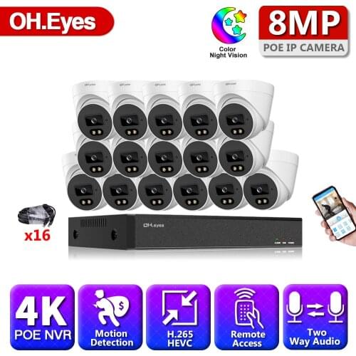 8MP POE NVR 16CH CCTV System Two Way Audio Security Camera System 8/16x 8.0MP Outdoor Video Surveillance Camera Kit