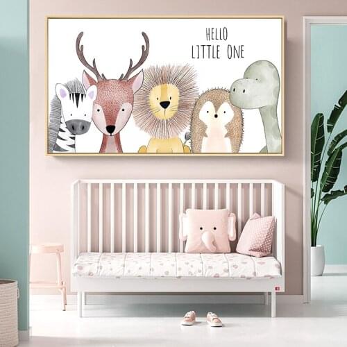 Modern Cartoon Animal Print Poster Nordic Lion Giraffe Nursery Picture Kids Canvas Painting Baby Boy Bedroom Wall Art Home Decor