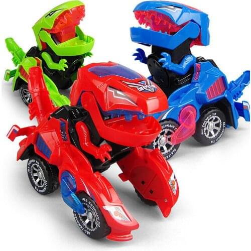 Transforming Dinosaur LED Music Lighting Automatic Dino Toy Car for Kids