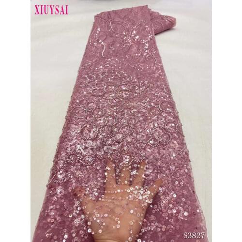 XIUYSAI Latest African Laces 2020 Handmade Beaded Embroidery Pink Lace Fabric Bridal For Nigerian Dress SL1330