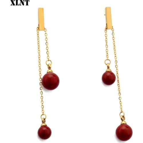 XLNT New Statement Drop Earrings For Women Fashion Gold Earrings Acrylic Geometric Red Dangle Ball Earring 2019 Wedding Jewelry
