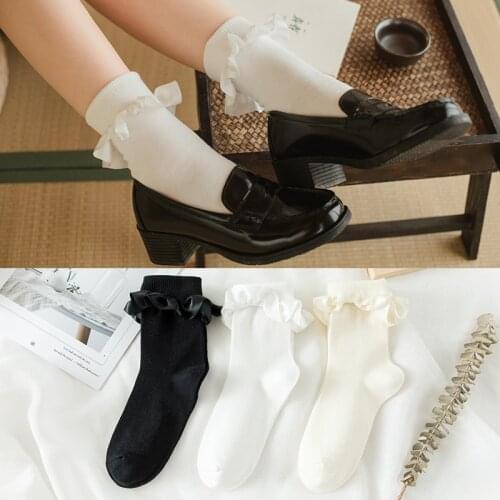 Japanese Korea High School Girls Socks cute Sweet Retro Lace Short Socks Lolita Frilly Ruffle Cotton Princess Socks