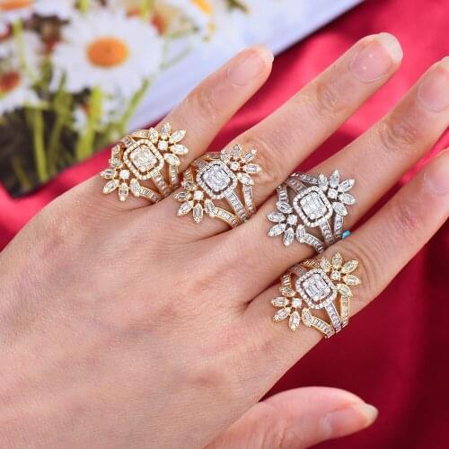 KellyBola Super New Shiny Gorgeous Flowers Rings Romantic Gray Gold For Women Bridal Wedding Daily Fashion AAA+ CZ Jewelry