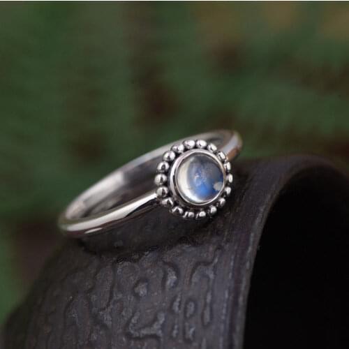FNJ 925 Silver Round Moonstone Ring for Women Jewelry 100% Original Pure S925 Silver Sterling Rings gemstone