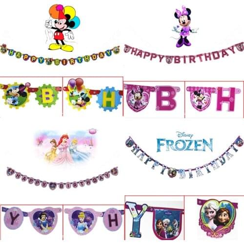 1 set Paper Happy Birthday Bunting Banner Cartoon McQueen Frozen Mickey Minnie Letter Hanging Flags Baby Shower Party Decoration