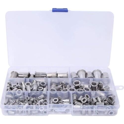 165 Pcs M3 M4 M5 M6 M8 M10 Rivet Nuts Flat Head Threaded Insert Nut Rivet Cap Threaded Insert Nut Kit With Plastic Box