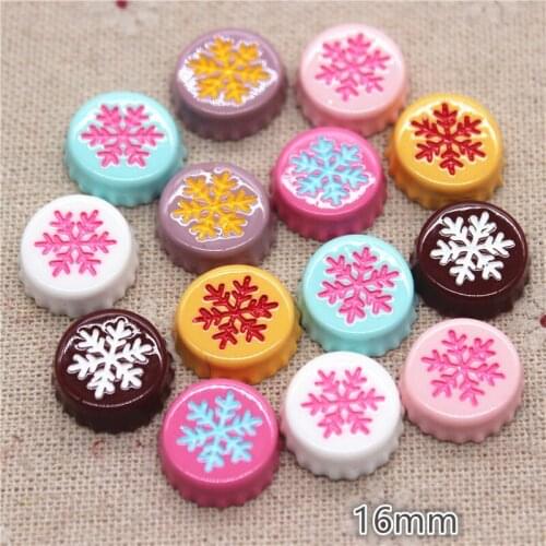 20pcs Mix Colors Cute Resin Snowflake Pattern Bottle Cap Simulation Miniature Art Flatback Cabochon DIY Craft Decoration,16mm