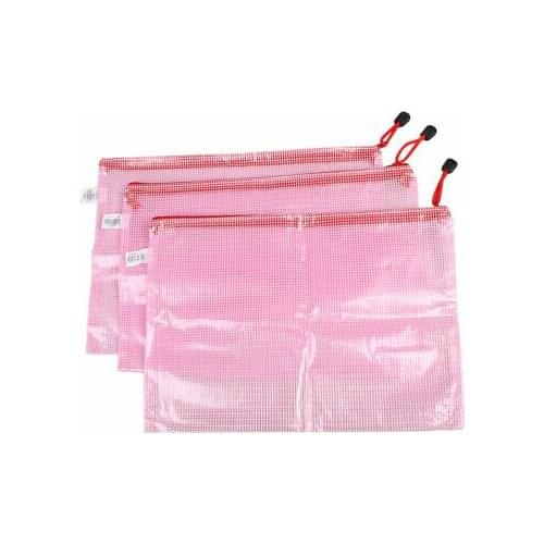 13" x 9.4" Zip up A4 Paper Files Memo Document Bag Clear Pink 3 Pcs