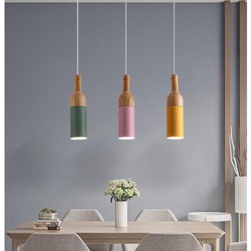Free shipping iron art/ wood bottle color restaurant chandelier creative personality art macaron pendant lamp