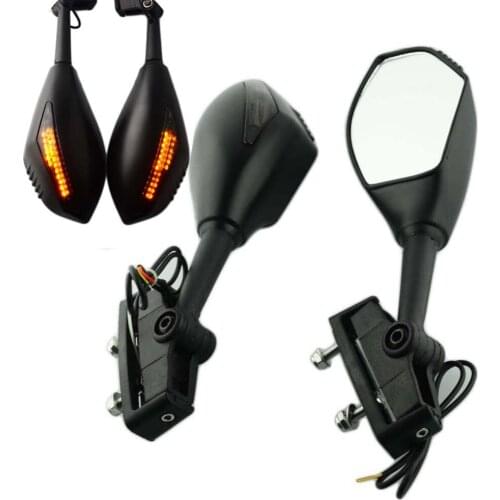 Matte Black Left&Right Sides Rearview Side Mirrors Motorcycle Racing Bike LED Turn Signal For Universal Ducati Honda Yamaha