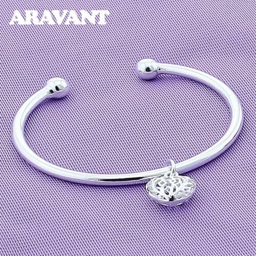 New Arrival 925 Silver Hollow Heart Open Cuff Bracelet&Bangle For Women Silver Jewelry Valentines Day Gifts