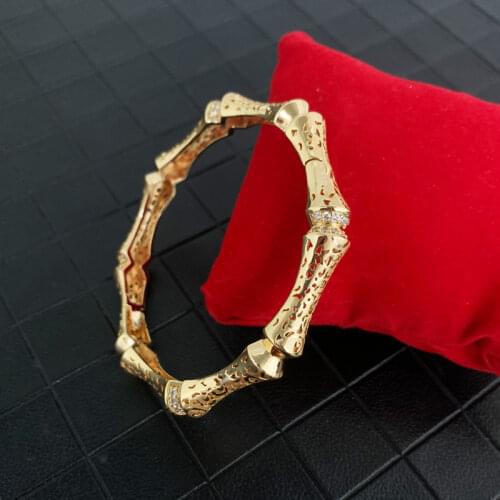 Top Quality Charm Bracelet Bangles Gold Hollow Flower Bamboo Shape Side Open Cuff Bracelets Copper Bridal Jewelry Bangles