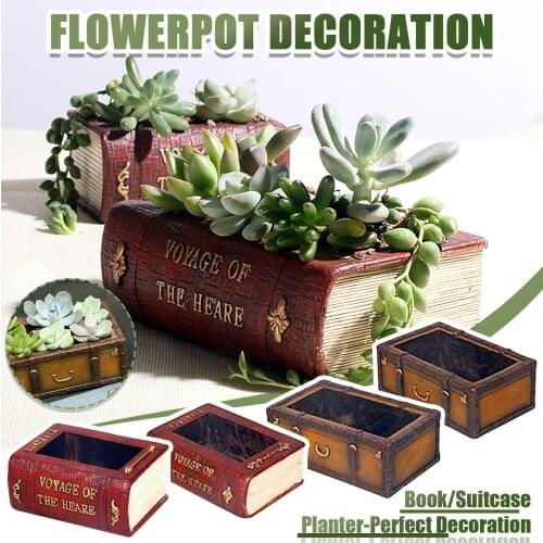 Retro Flowerpot Succulent Container Suitcase Shape Flower Plant Container Decor Vintage Dictionary Flower Pot Desktop Decor#g