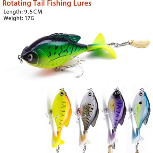 Hanlin 95mm/17g Topwater Wobbler Bait Lifelike Goldfish Artificial Crankbait Fishing Lure Soft Rotating Tail Floating Bait