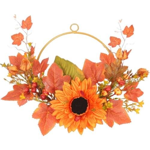 Simulation Sunflower Wreath With Maple Leaves Fake Flower Autumn Colors Home Decoration Pendant Harvest Garland Thanksgiving