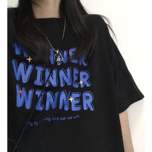 Korean pop Summer new letter print short-sleeved t-shirt Korean style loose all-match Harajuku college style top womens T-shirt