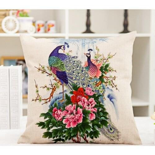Colorful Peacock Flax Car Cushion C Synthetic Office Nap Pillow Pillowcase Home Furnishing