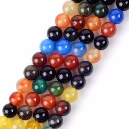Natural Stone Round Beads Multicolor Agates Loose Beads For Jewelry Making Onyx Diy Bracelet 4 6 8 10mm Pick Size 15" Perles