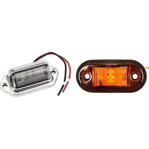 12V / 24V 2 LED Side Marker Lights Lamp for Car Truck Trailer E-Marked Amber & 12-24V 6 LED Number License Plate Light
