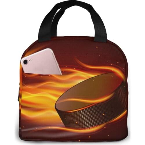 Puck Fire Lunch Food Box Bag Insulated Thermal Food Picnic Lunch Bag for Women kids Men Cooler Tote Bag