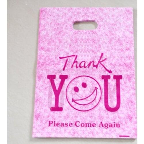 Hot Sale 50pcs/lot 25x35cm Hot Pink "Thank You" Design Plastic Gift Bag Cosmetics Gifts Jewelry Packaging Bags With Handle