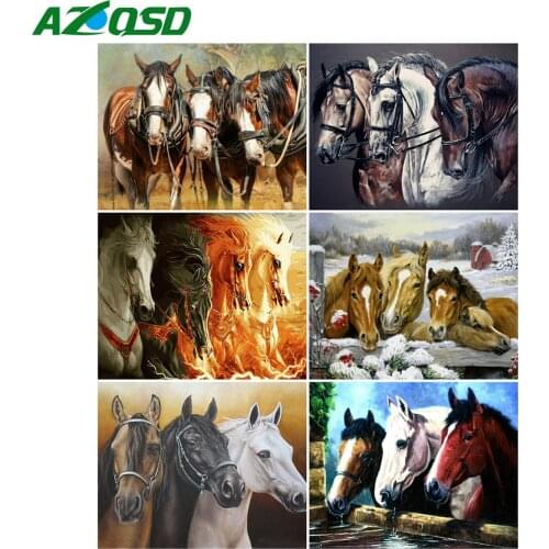 AZQSD Oil Painting By Numbers Horse DIY Unframe Acrylic Paint Decor For Home Coloring By Numbers Animal Handpainted Gift