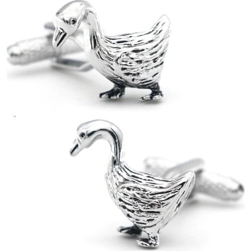 Mens Goose Cufflinks Silver Color Cute Animal Design Quality Brass Cuff Links Free Shipping