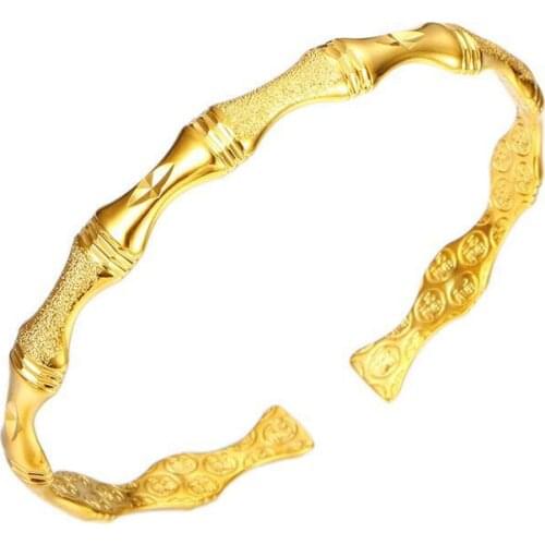 MxGxFam 24 k Pure Gold color Bamboo Knot Bangles and Bracelets for Women Fashion Jewelry Nickel Free