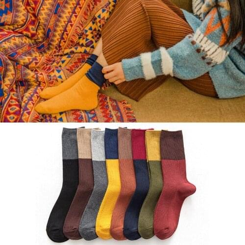 Womens Socks New Products Cotton Solid Color Stitching Designer Cool Mixed Colors Japanese Style Retro Minimalism Long Socks