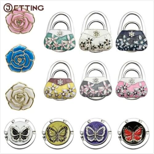 New 20Style Round Folding Bag/Handbag/Purse Hook Hanger Holder Plum Blossom Butterfly Pattern Wtih Crystal Rhinestone Decoration