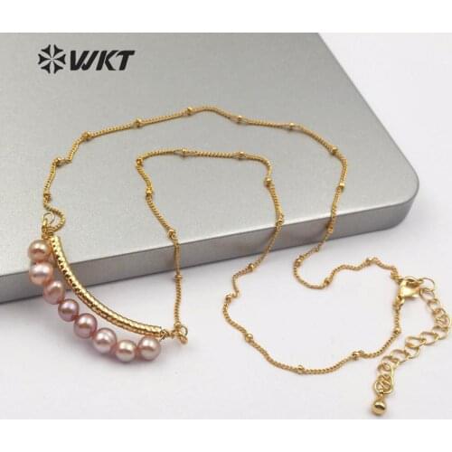 WT-JN102 Natural Freshwater Pearl Necklace white Pearl string with Gold Electroplated Chain Fashion Pearl Necklace Pearl Jewel