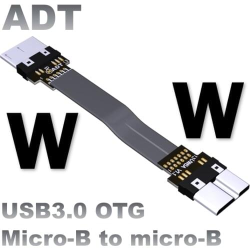 USB 3.0 Micro-B To Micro-B Ribbon Flat EMI shielding Flat OTG Cable FPC USB 3.0 Micro B 90 degree Angle up downward 5cm-3m